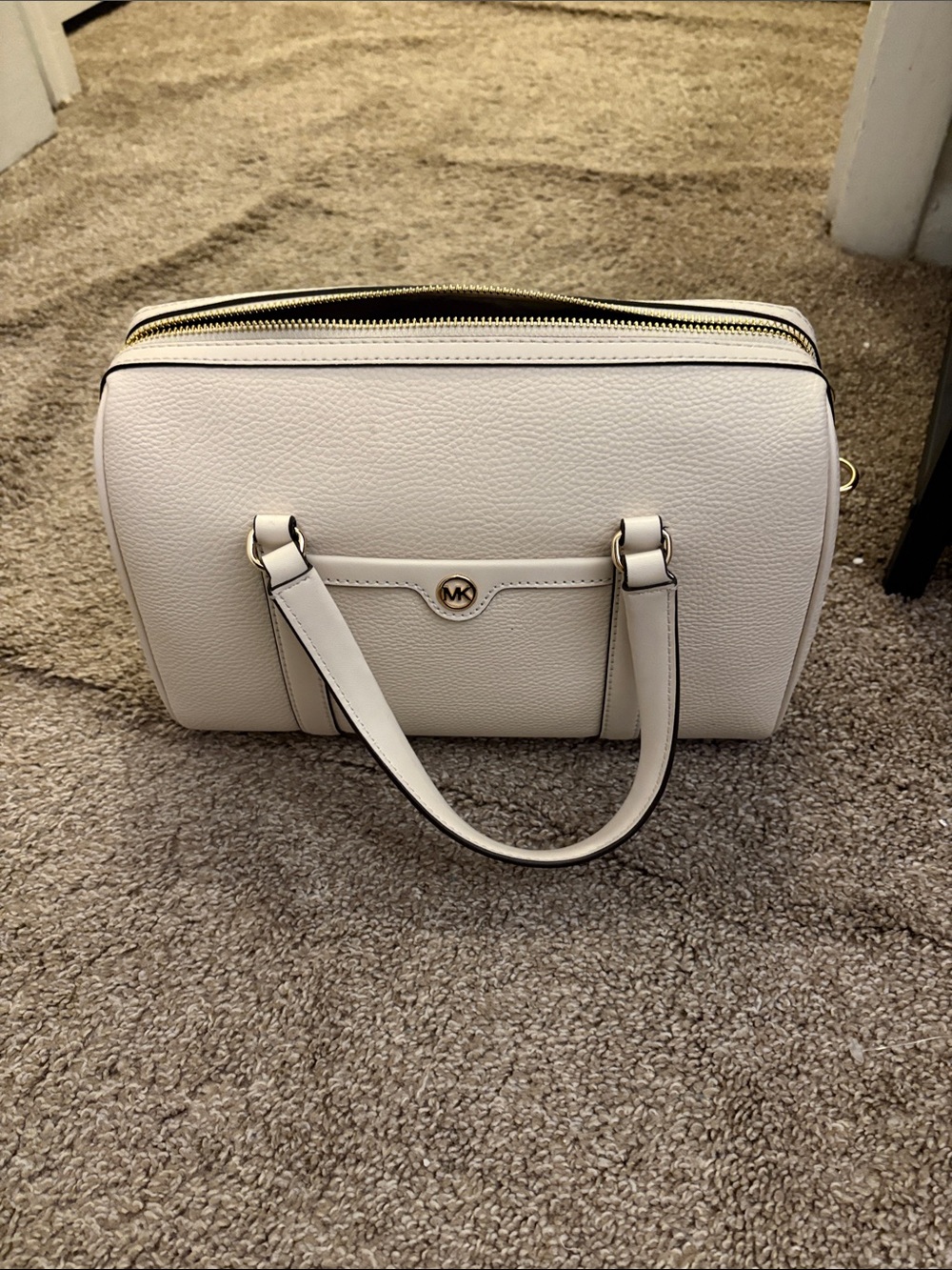 Michael Kors Cream Pebbled Leather Dome Satchel with Gold Hardware